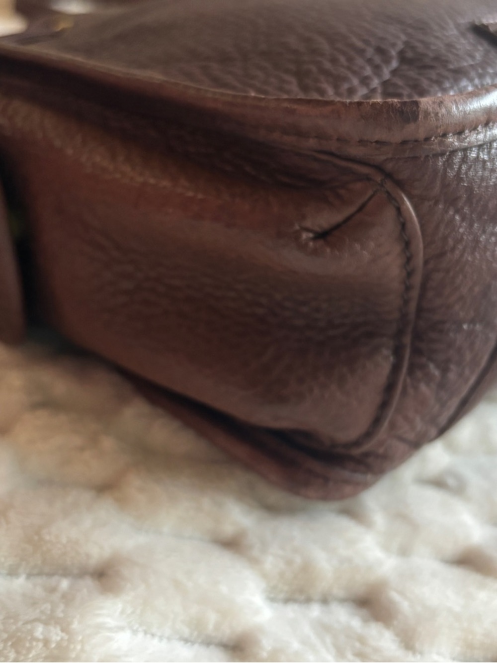 Fossil Brown Pebbled Leather Bucket Bag Drawstring Shoulder Crossbody - Picture 8 of 10